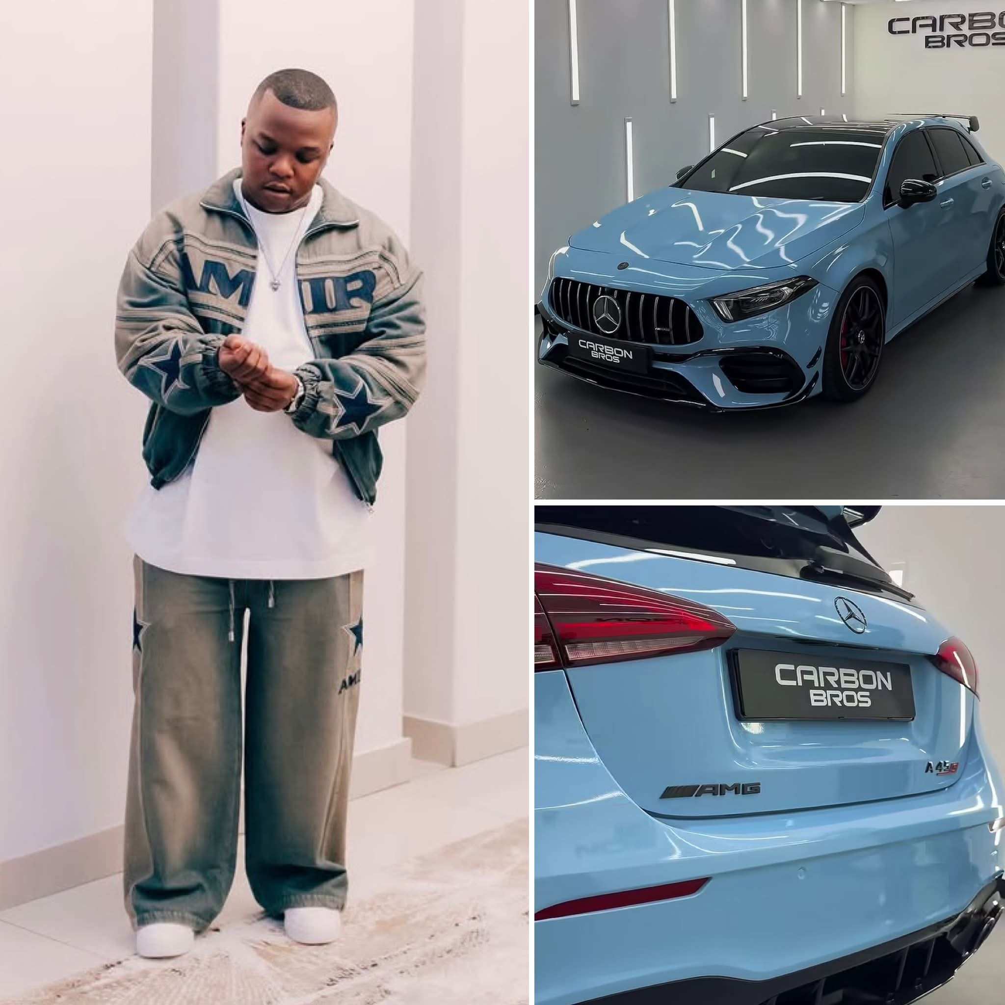 Dlala Thukzin gave his Mercedes-AMG A45 S a fresh baby-blue wrap! 🩵🚘