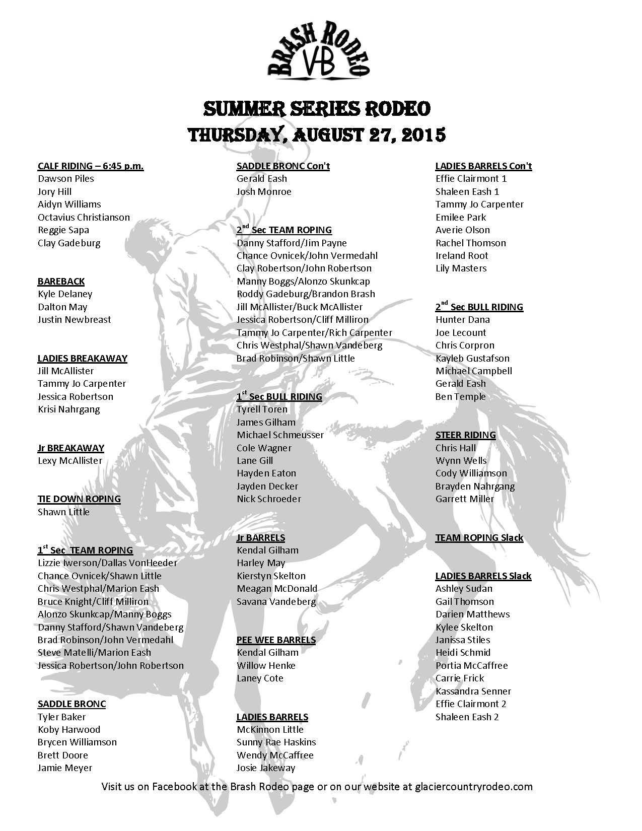 Brash - Our day sheet for tomorrow night's rodeo! Admission is $10 for ...