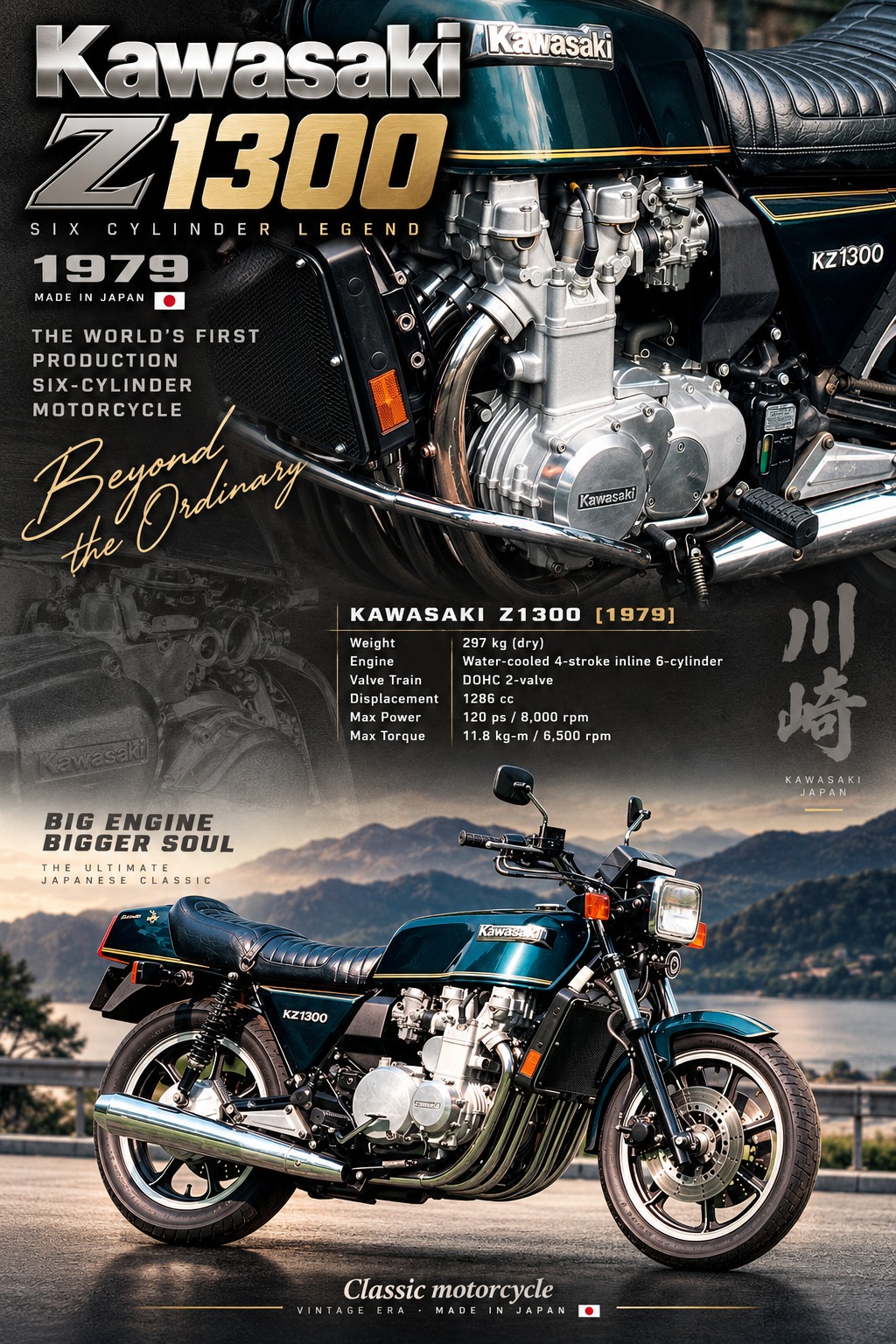 木下水産ページ 1979 Kawasaki Z1300 — The Six-Cylinder Grand Tourer** Powered by a