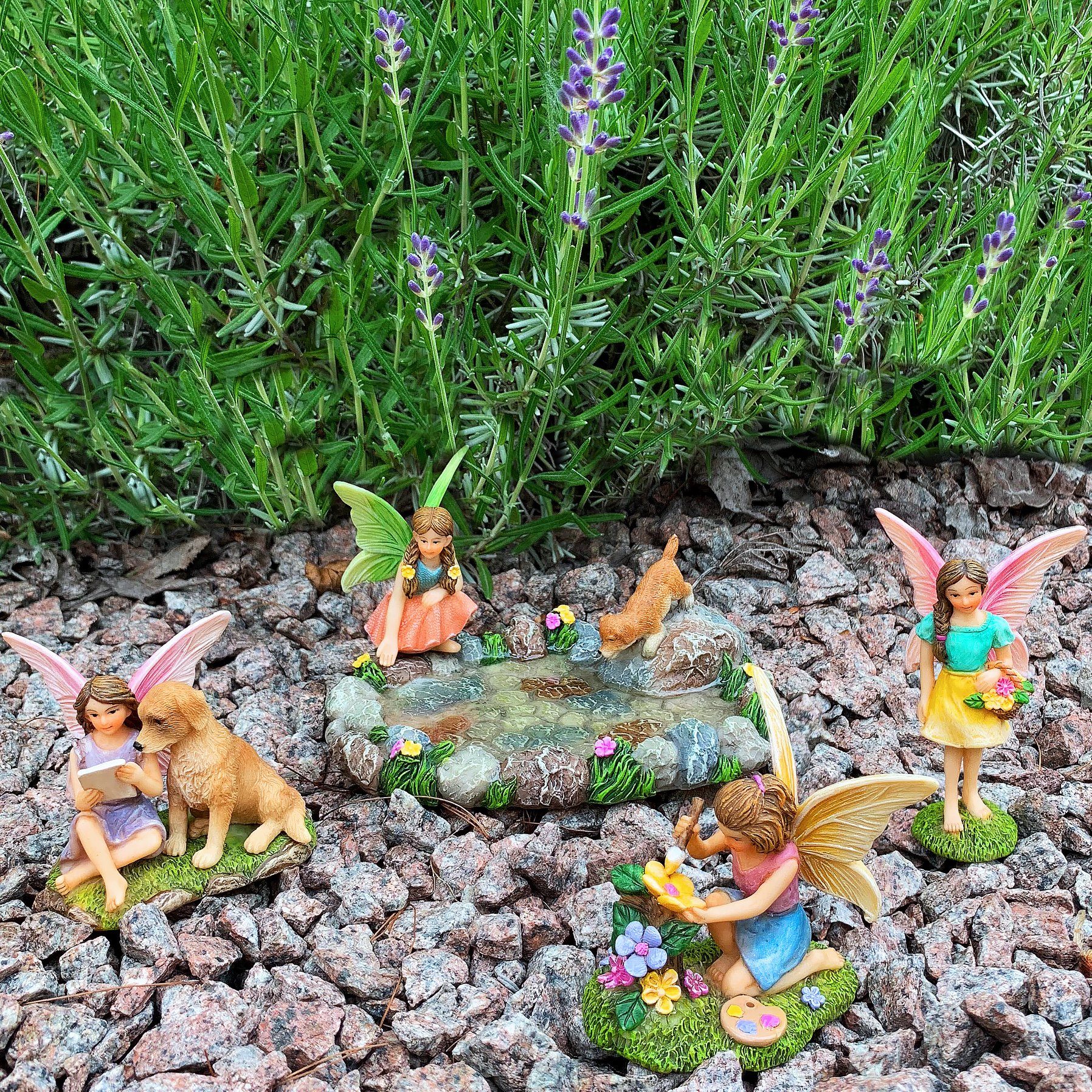 Mood Lab Fairy Garden Kit - 6 Piece Hand-Painted Resin Figurine Set For Indoor/Outdoor Decor