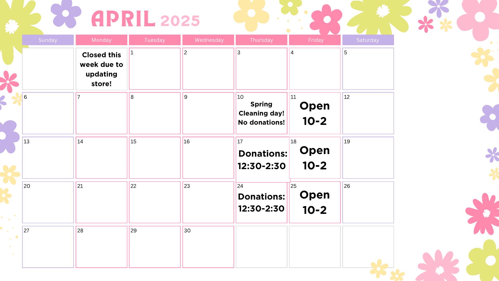 Fort Riley Thrift Shop | Here is the calendar for April | Facebook