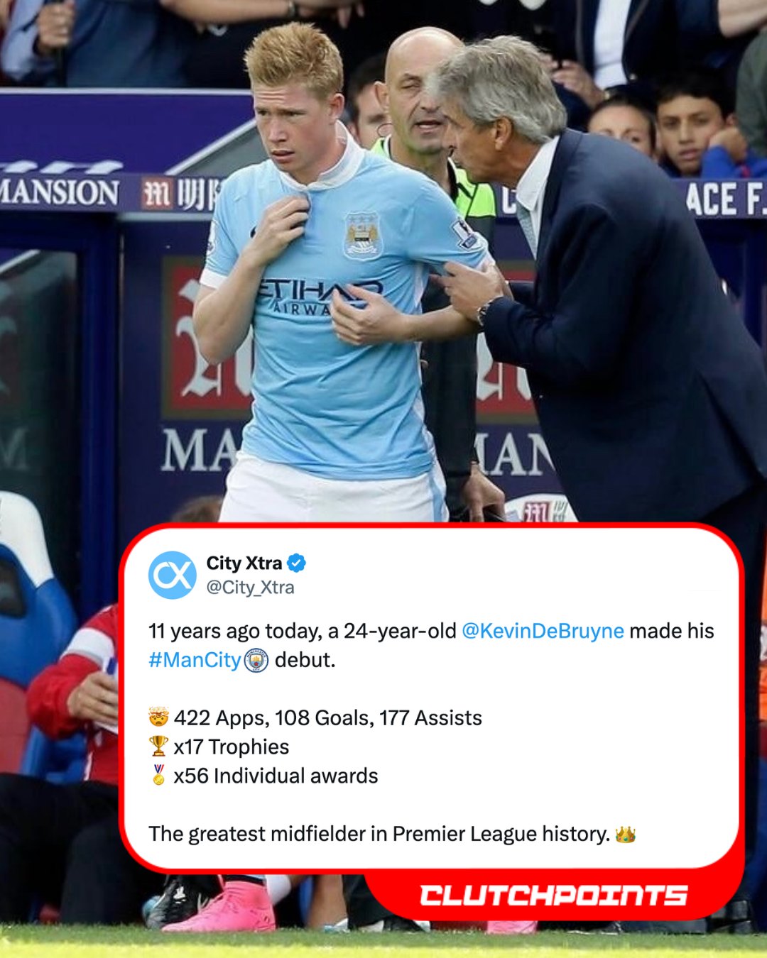 Kevin De Bruyne made his Manchester City debut 11 years ago today