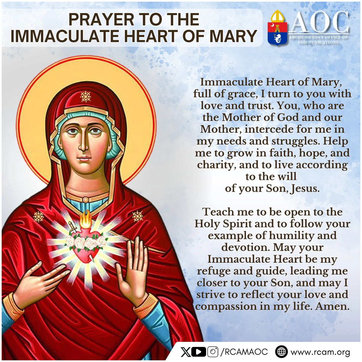 Archdiocese - PRAYER TO THE IMMACULATE HEART OF MARY Immaculate Heart ...