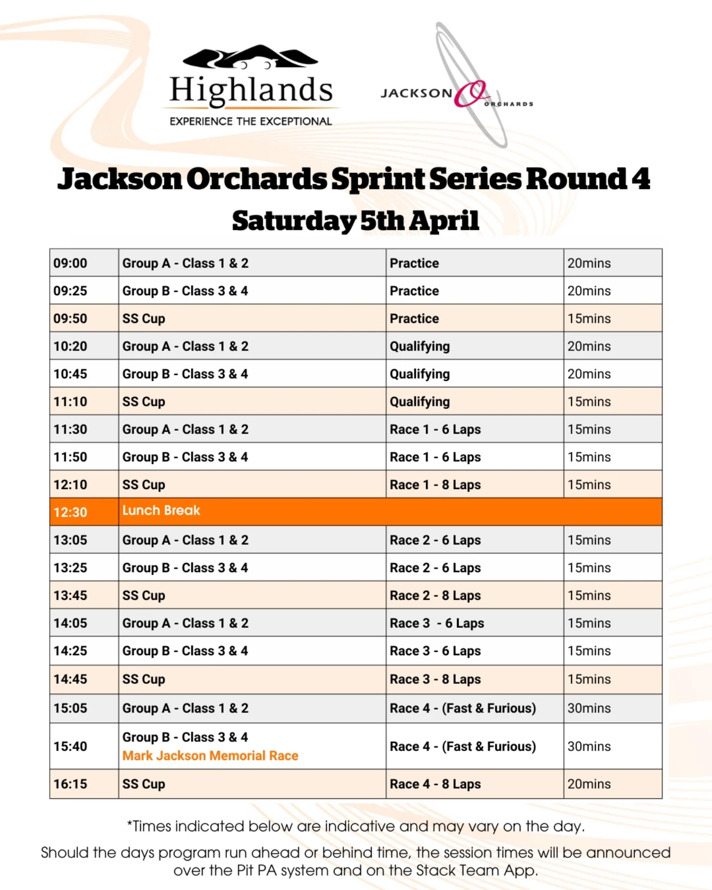 Highlands - Jackson's Orchard Sprint Series Round 4 Schedule! 📋🕚🏁 This ...