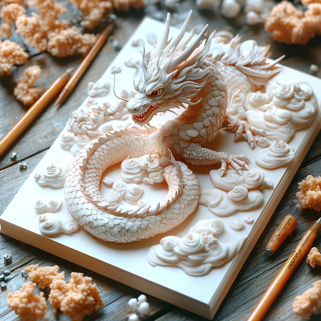 Dragon made of opal gems with massive wings and long whiskers