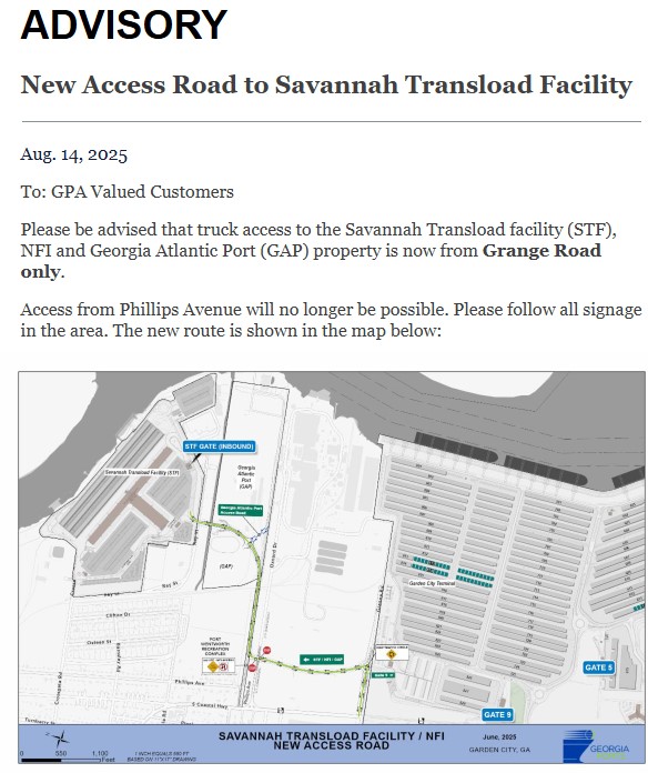 City - Please be advised that truck access to the Savannah Transload ...