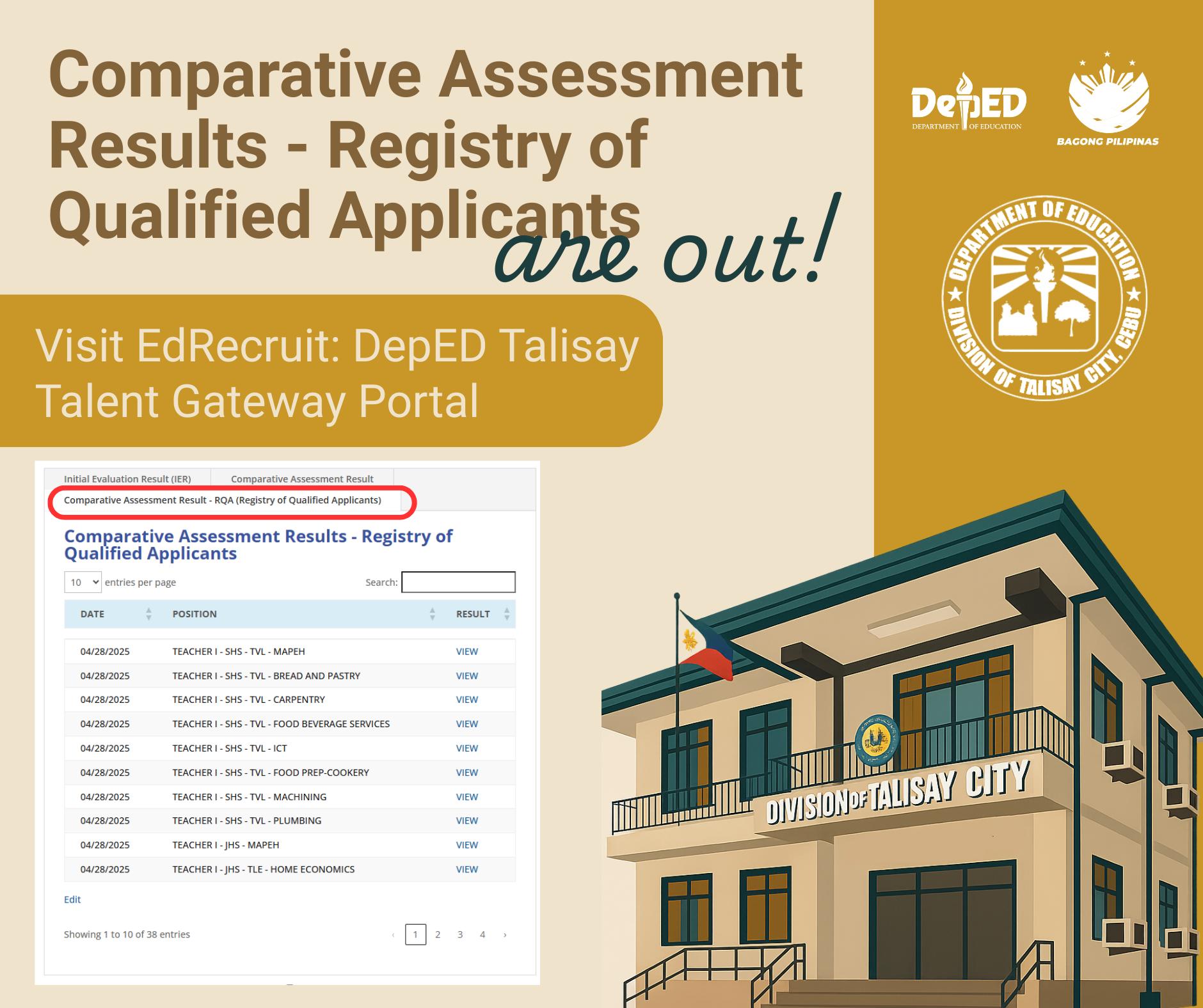 Division - ANNOUNCEMENT | Comparative Assessment Results - Registry of ...