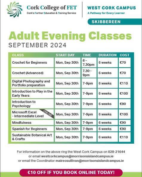 West - We have just launched our Adult Evening Classes for September ...