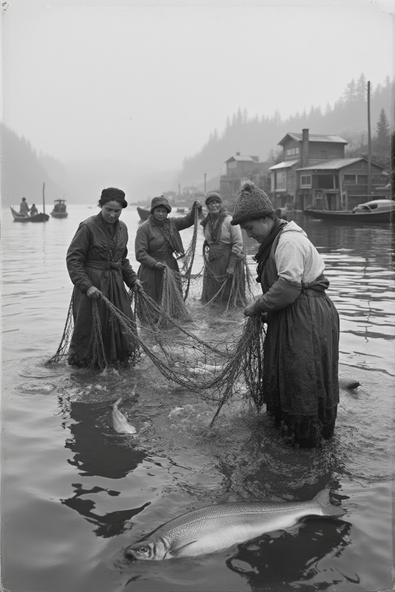 black and white sailor with a net full of fish Browse Free HD Images People Pulling Fishing To Shore In Fishermen mending fishing nets Stock