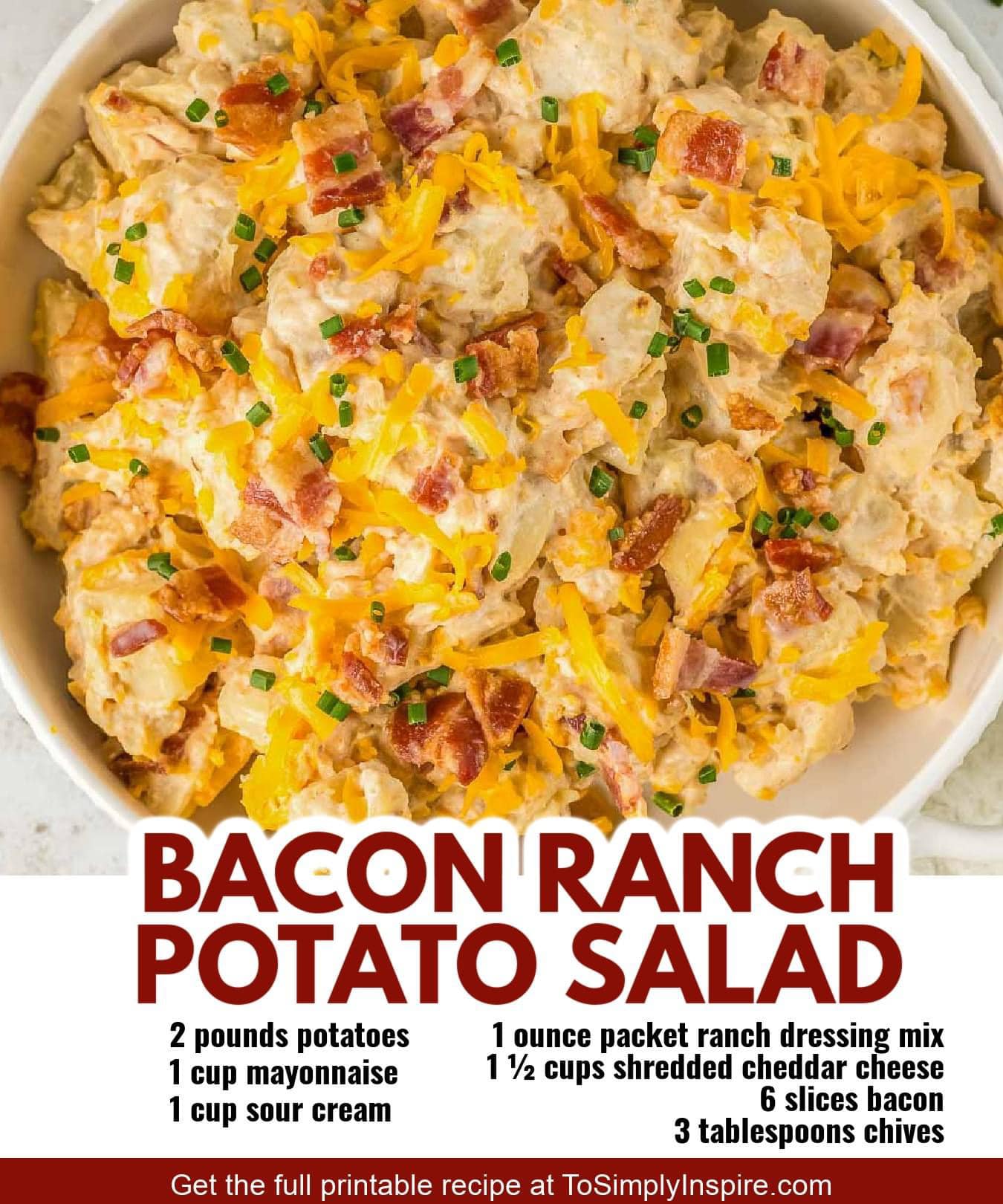 potato salad ranch dressing sour cream Loaded is super creamy with tons of flavor from a packet of Ranch seasoning, cheddar cheese, and bacon. Recipe: https://spicysouthernkitchen.com/loaded-ranch-potato-salad Bacon salad Color:Red Feather flapper dress Midnight Ride Black Strapless