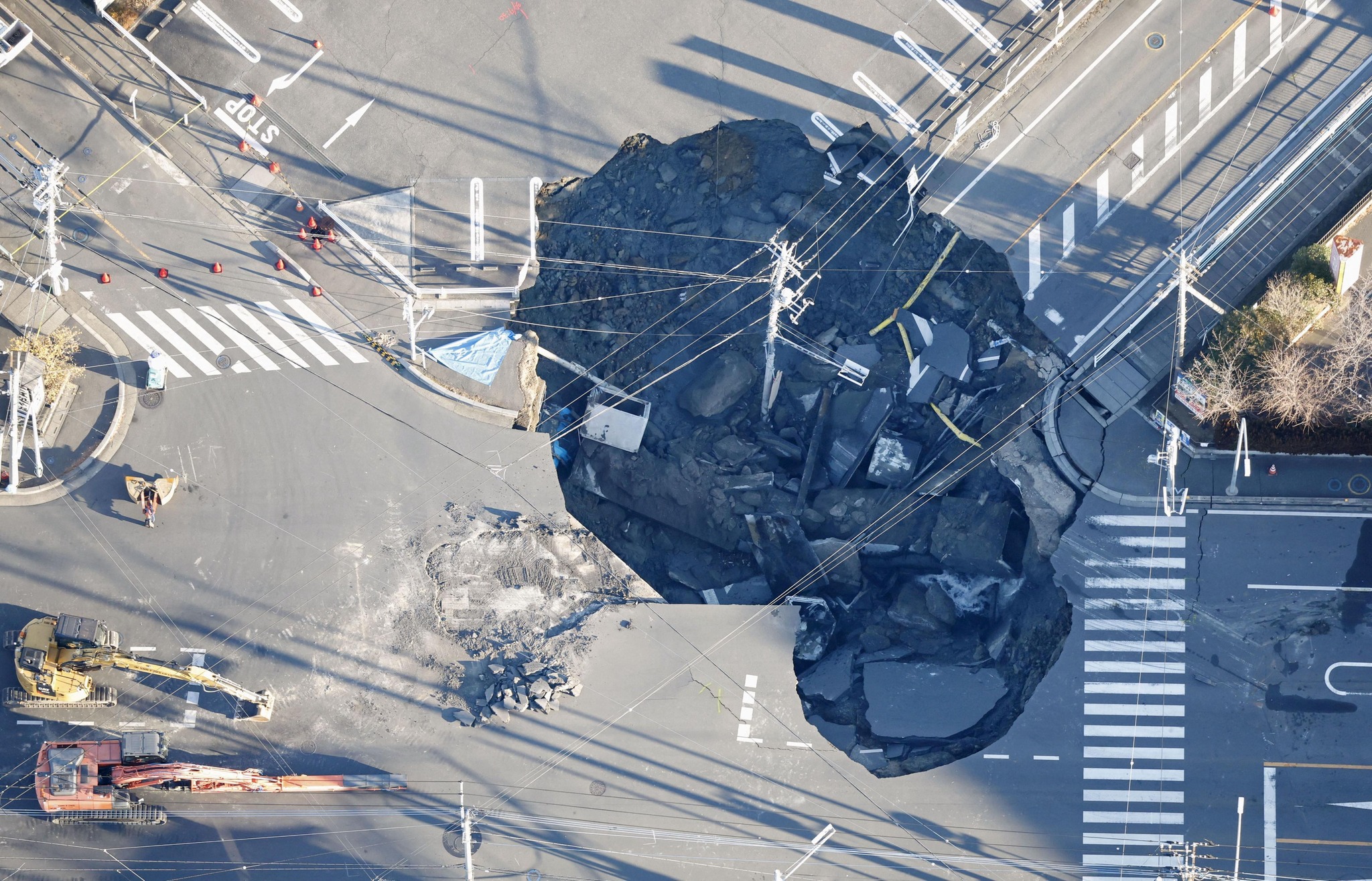 A sinkhole about 10 meters wide and 5 meters deep was found to