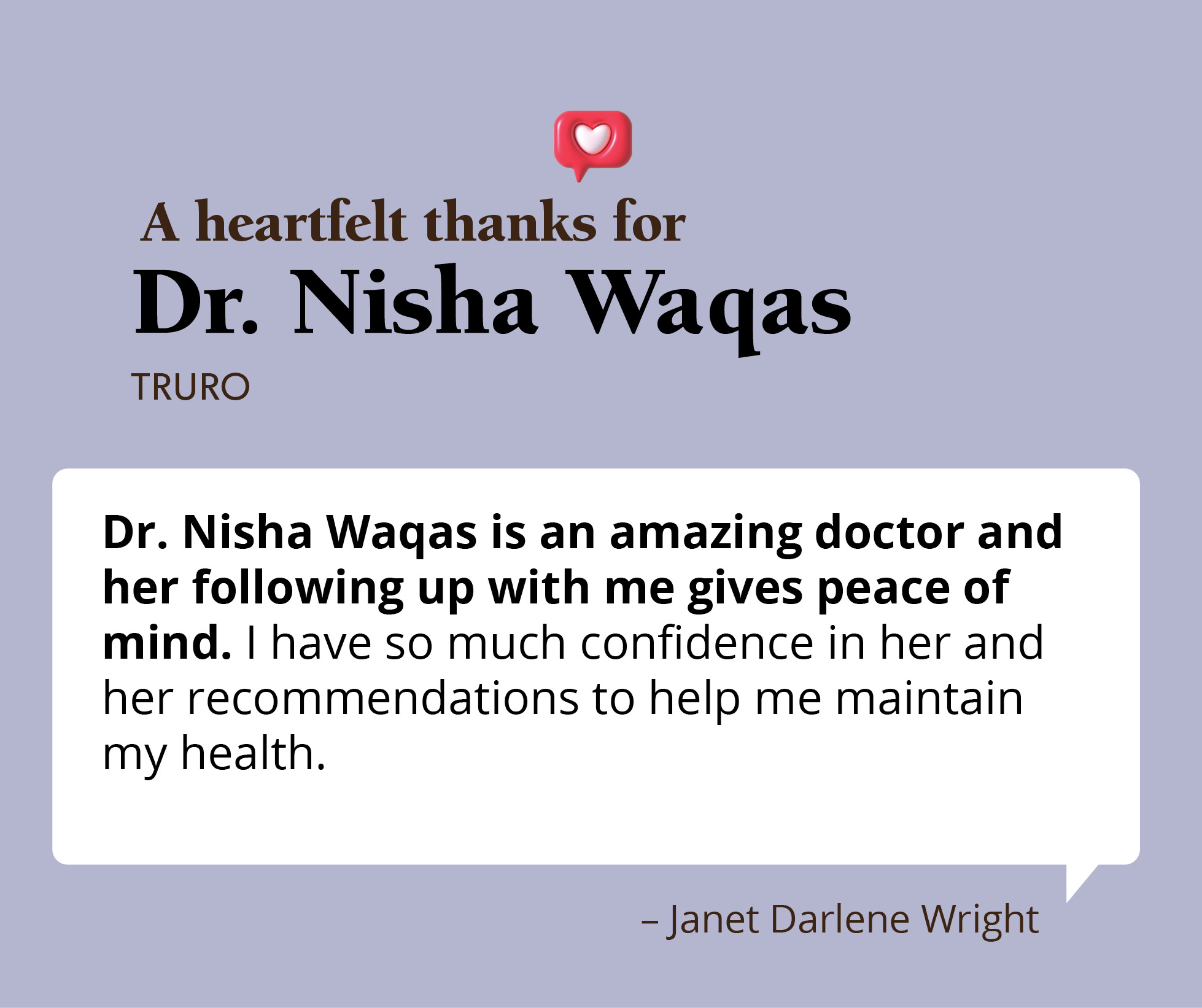 Praise for Truro physician Dr. Nisha... - Doctors Nova Scotia | Facebook