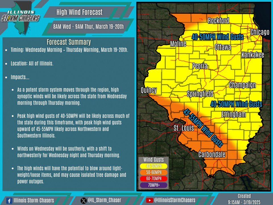 Illinois - High winds this morning thru Thursday morning... 💨 A potent ...