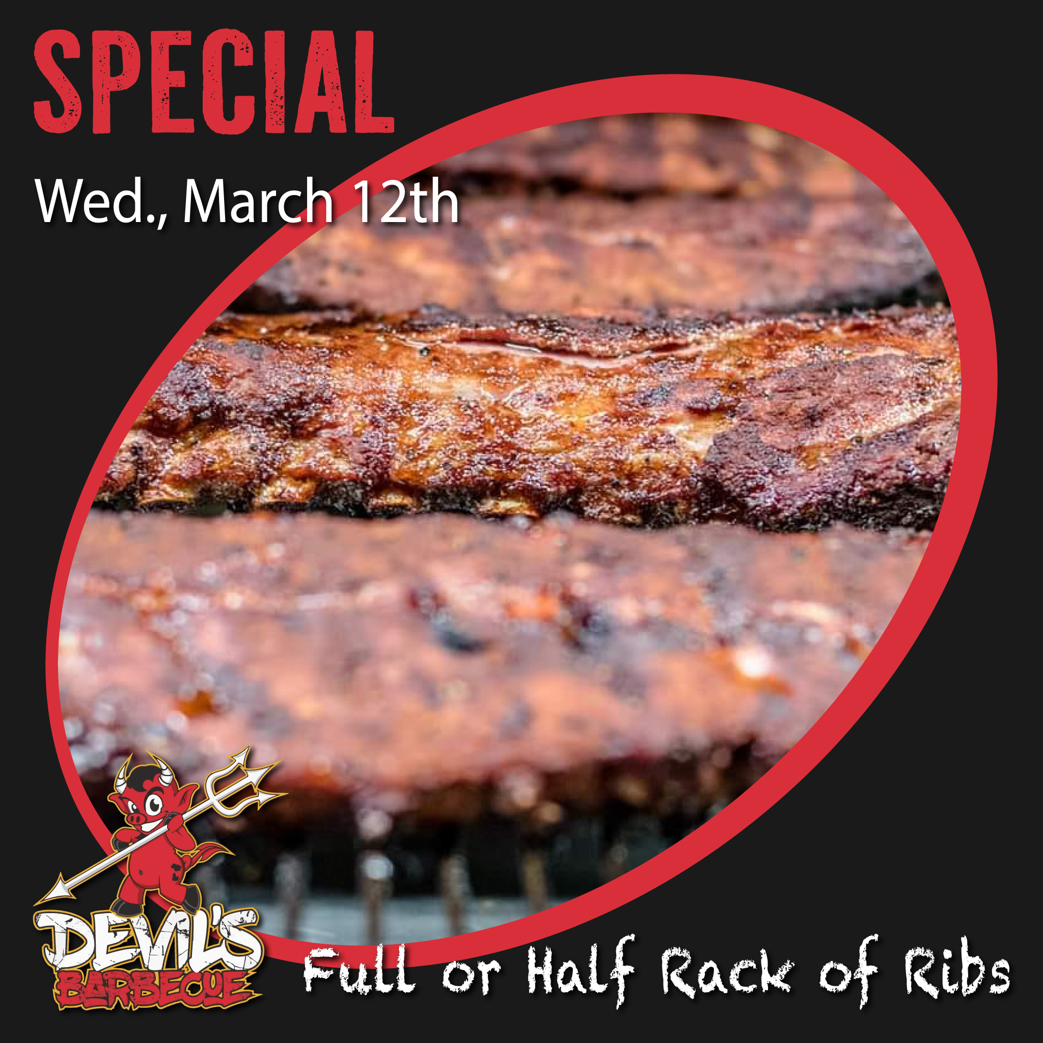 Devil's - Special for Wednesday, March 12th Full rack of ribs: $18.00 ...