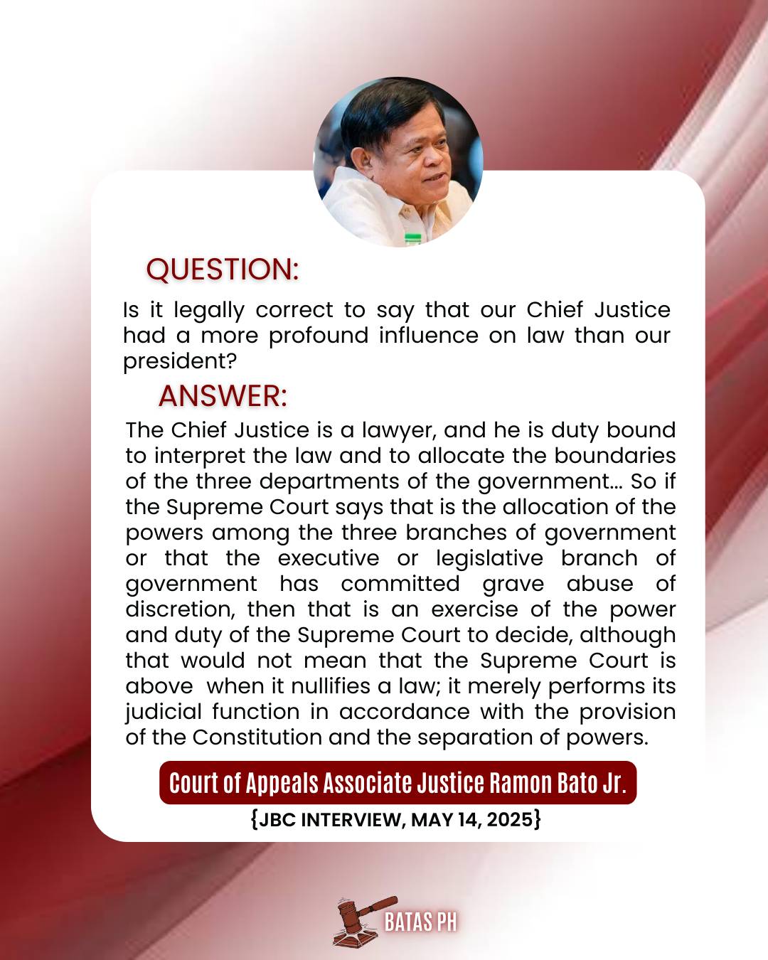 Batas - LOOK: Court of Appeals (CA) Associate Justice Ramon Bato Jr ...