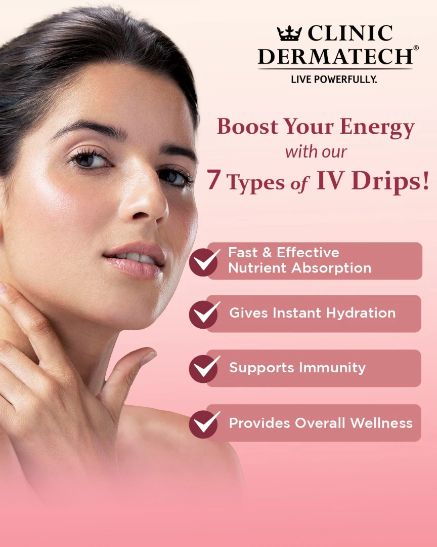 Revitalize Your Body with DermaTech's 7 Power-Packed IV Drips! Say goodbye to fatigue, dull skin, and dehydration! At DermaTech, we bring you 7 specialized IV drips designed to recharge, restore, and rejuvenate