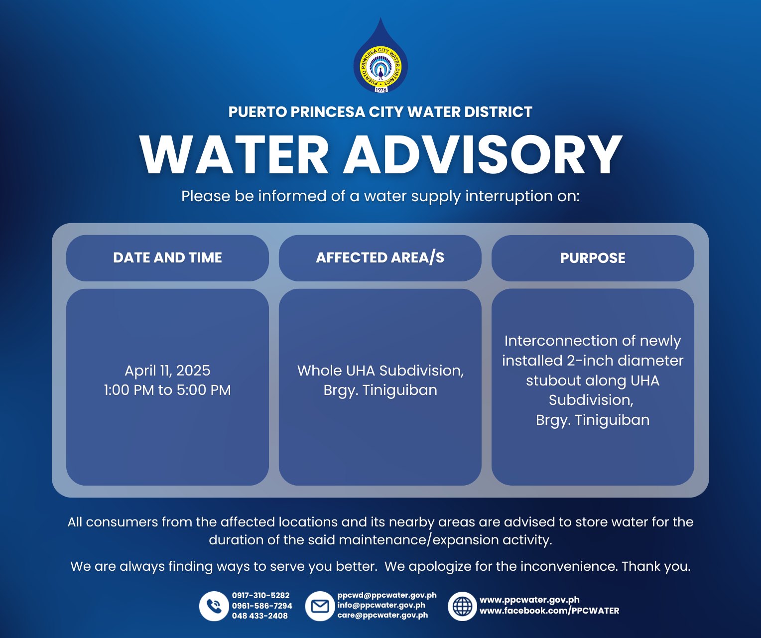 Puerto - WATER ADVISORY PLEASE BE INFORMED OF A WATER SUPPLY ...