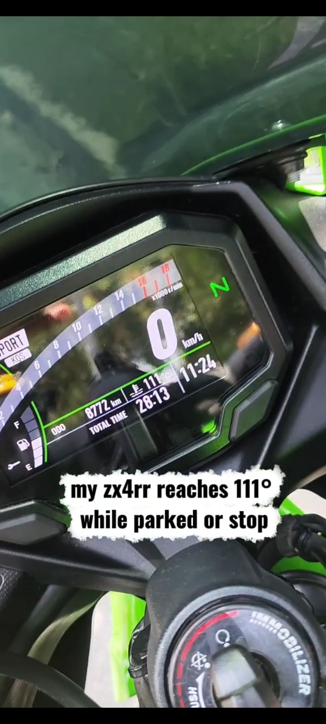 Is it normal for a Kawasaki ZX4RR to reach 111°C when stopped