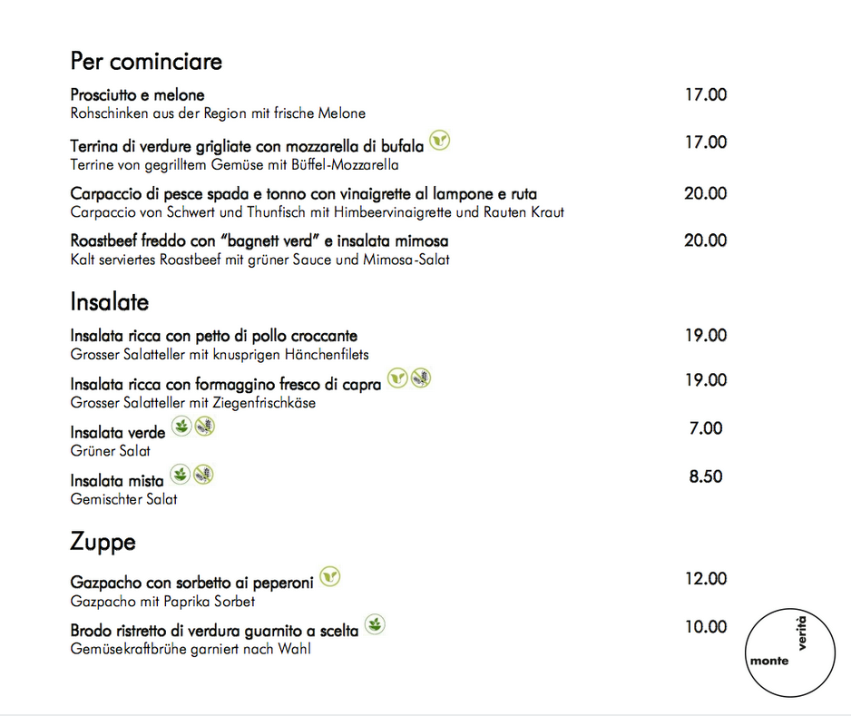 Monte Verità - LA NOSTRA CARTA MENÙ 2016 UNSERE MENU 2016... | Facebook
