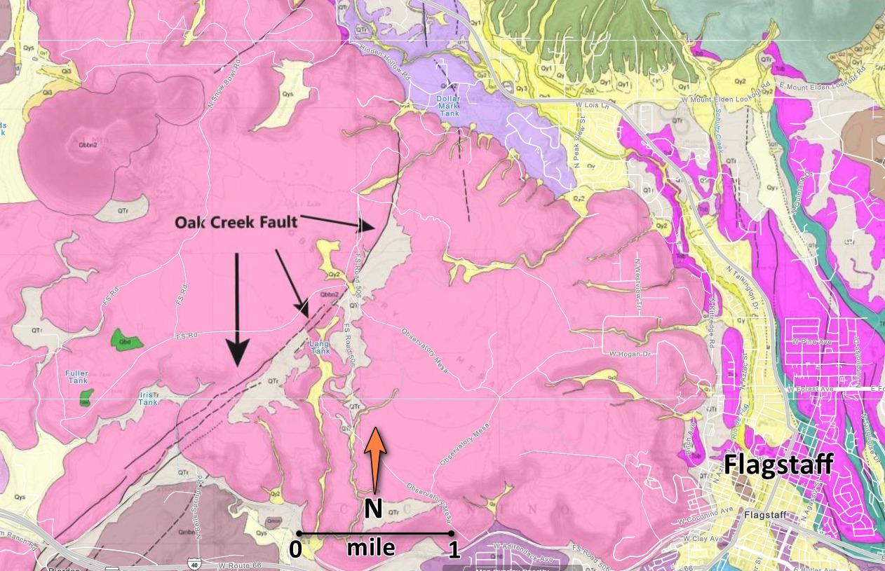 Arizona - The northern Oak Creek Fault trends NE-SW, dips east ...