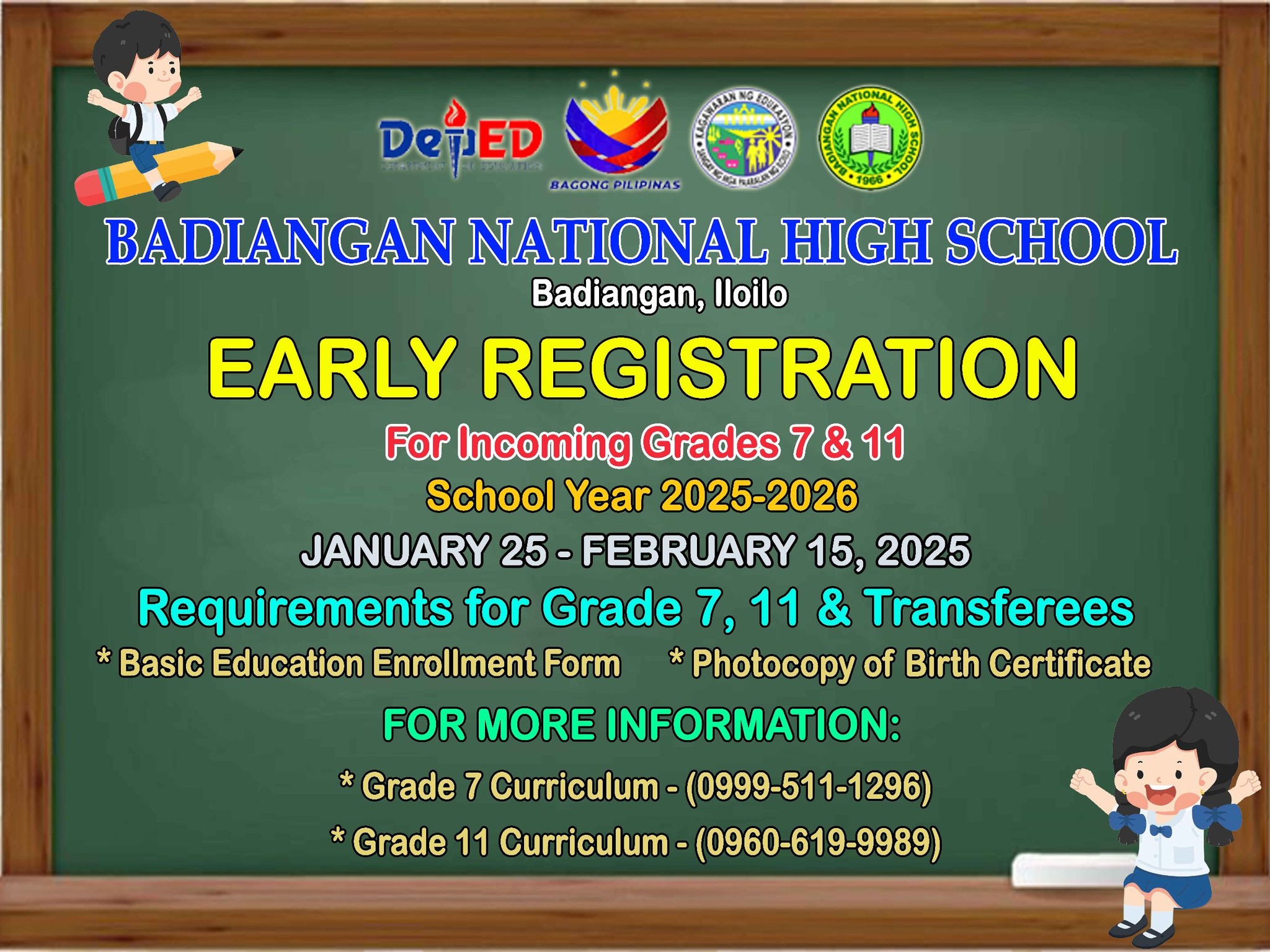 Badiangan - EARLY REGISTRATION FOR INCOMING GRADES 7 & 11, SY 2025-2026 ...