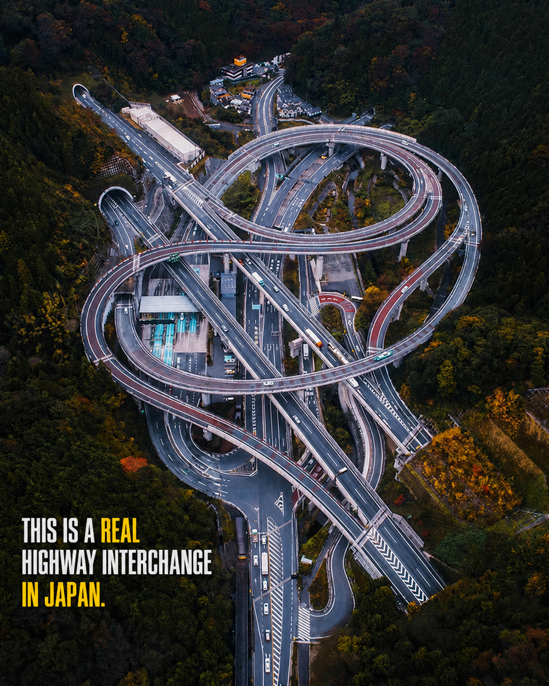 This isn't a racetrack—it's a highway interchange. Built into the