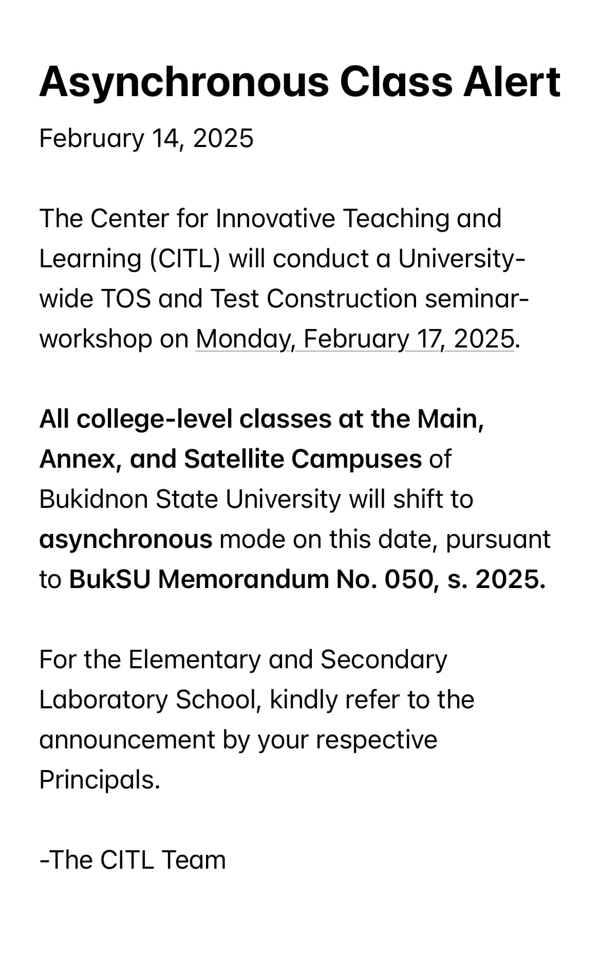 Buksu Center for Innovative Teaching and Learning - Asynchronous Class ...
