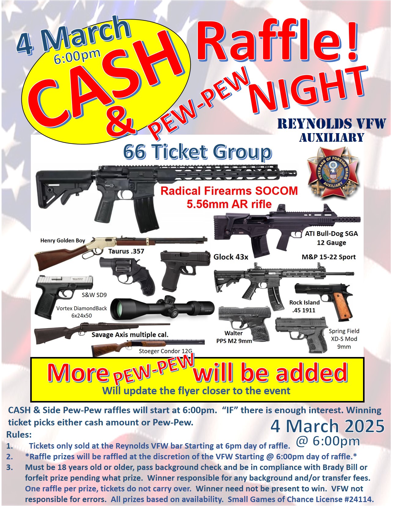 Cash & Pew-Pew Raffle Night