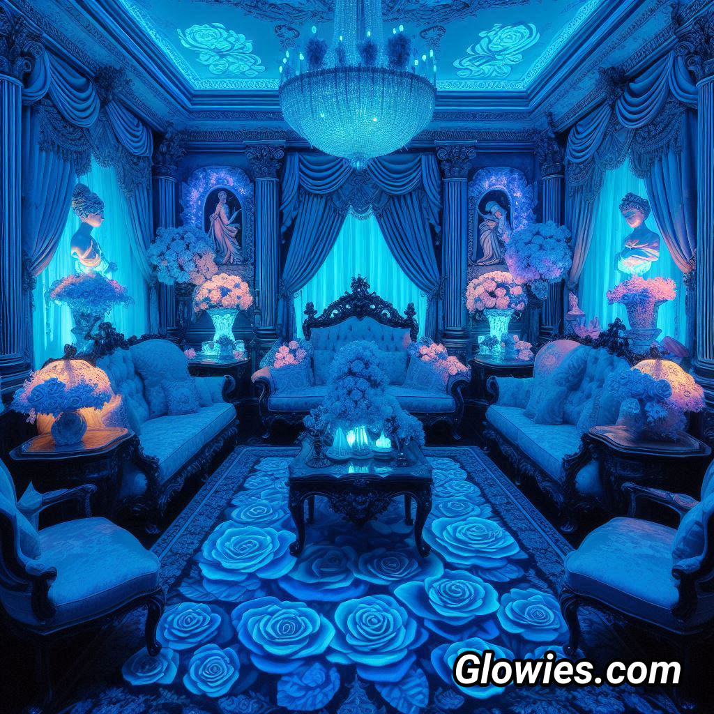 Glow - Step into a magical living room filled with glowing blue roses ...