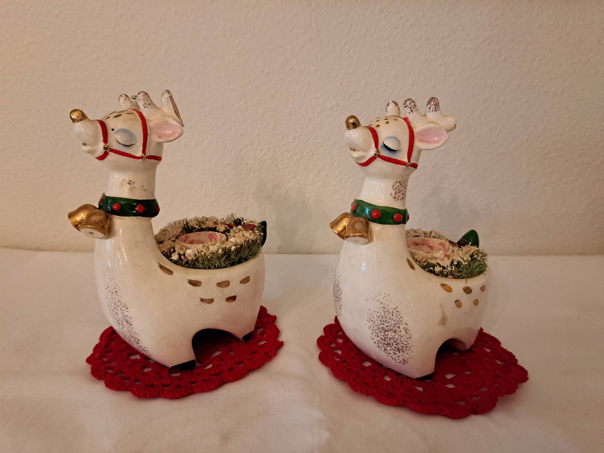 SOLD. Pair of Lego ceramic candleholders to restore. $32 includes