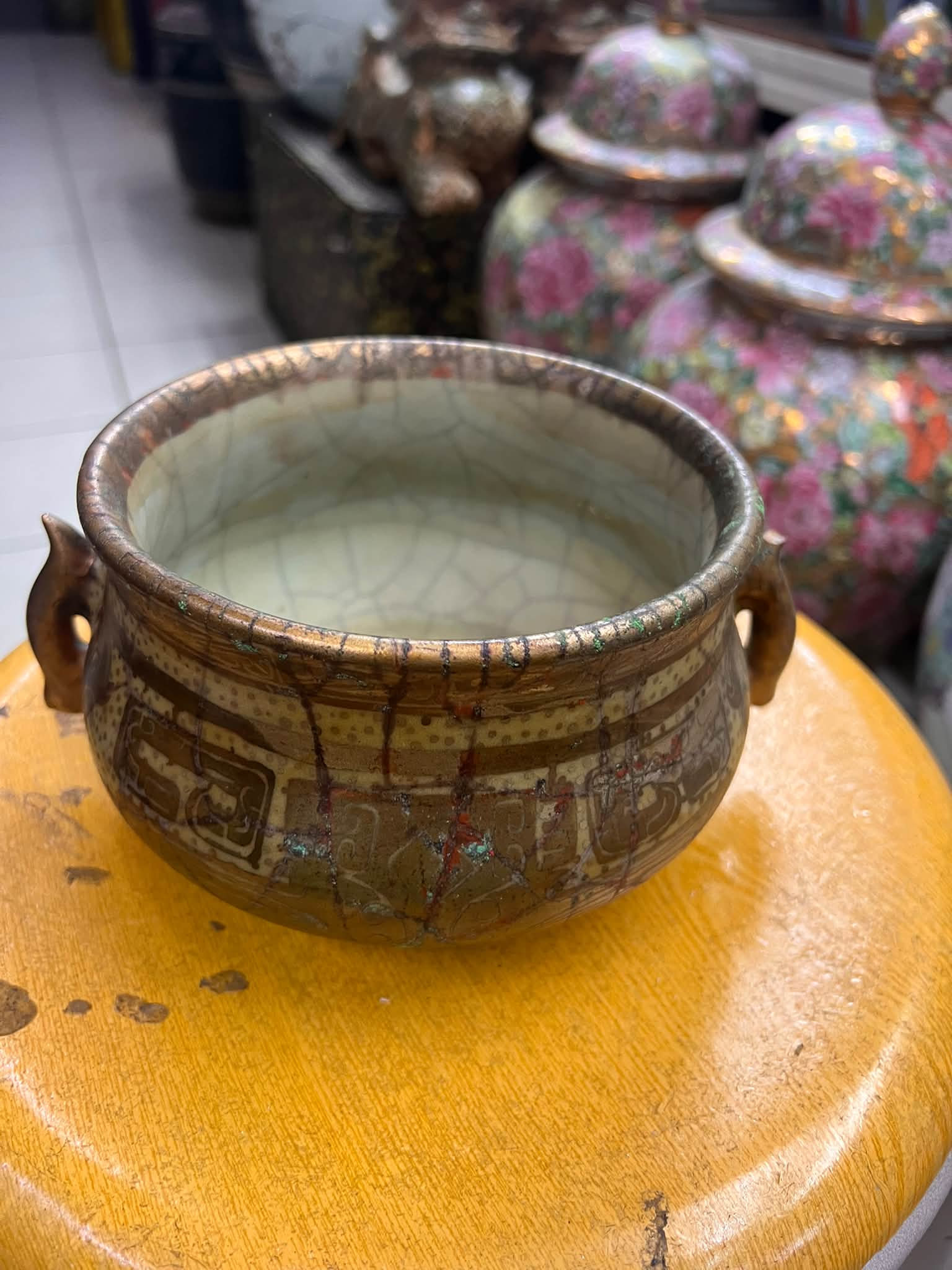 👉哥釉青铜纹双耳香炉💰RM50 看细图#陶瓷#古懂