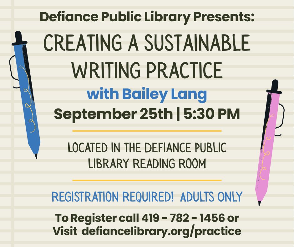 Defiance - ️ Join us at Defiance Public Library for Creating a ...