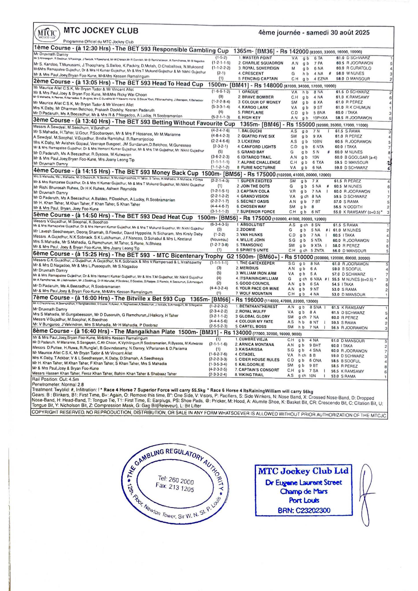 MTCJC - 🔴 *UPDATED* Official race card for this Saturday's Bicentenary ...