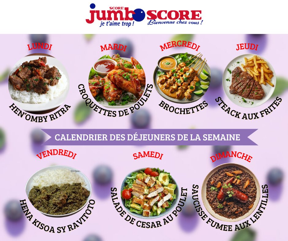 🥘 LES IDÉES REPAS DE LA SEMAINE 🥘... - Jumbo Score Madagascar | Facebook