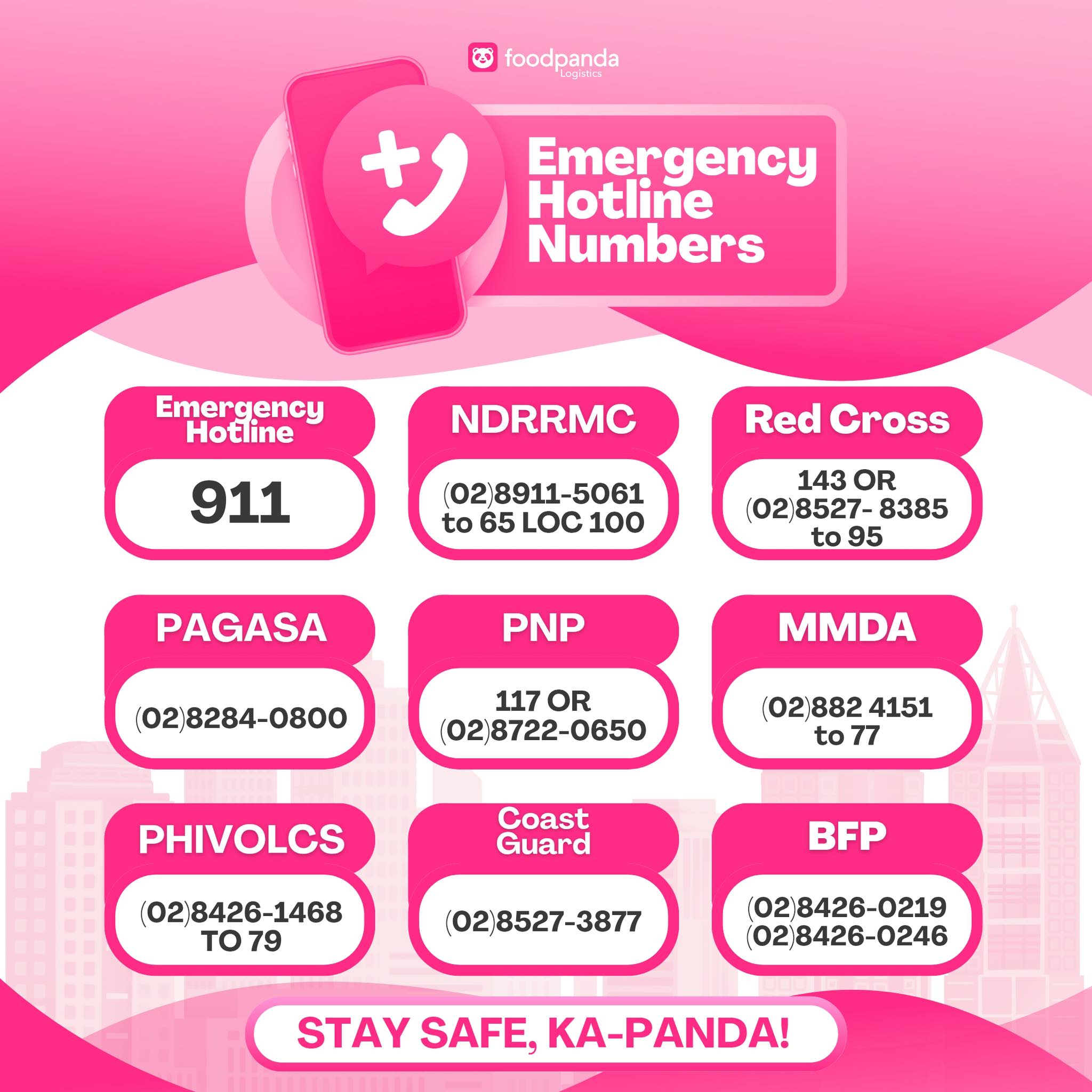 foodpanda - ☎️ EMERGENCY HOTLINES Maging handa at alerto! Tawagan ang ...