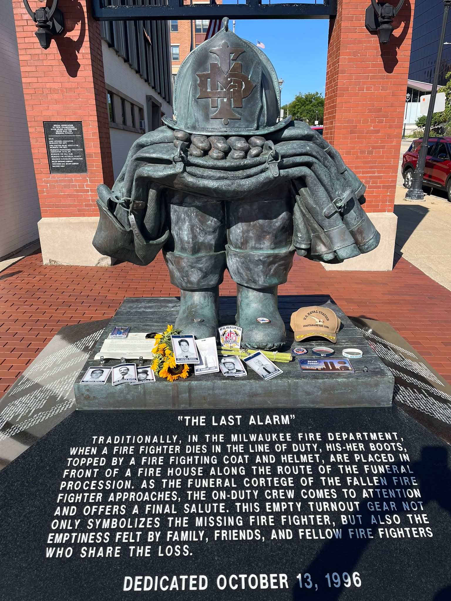 Family members and friends of the New York Fire Department placed