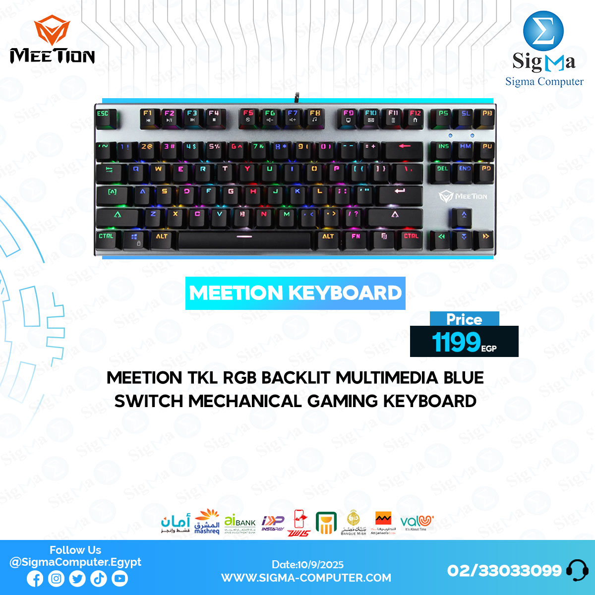 Sigma - MEETION MK04 TKL RGB Backlit Multimedia Blue Switch Mechanical ...