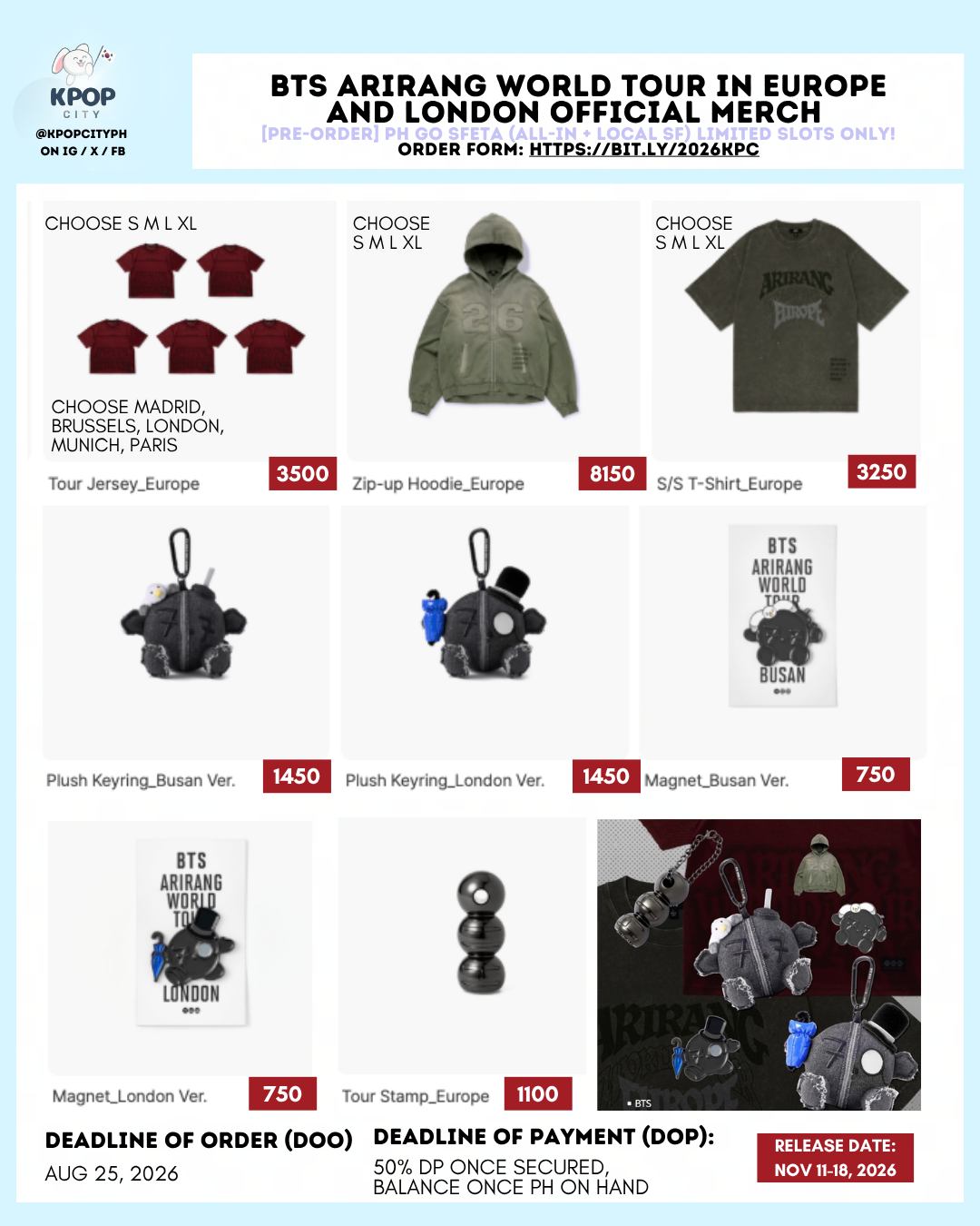 BTS Arirang World Tour Europe and Busan official merch for sale