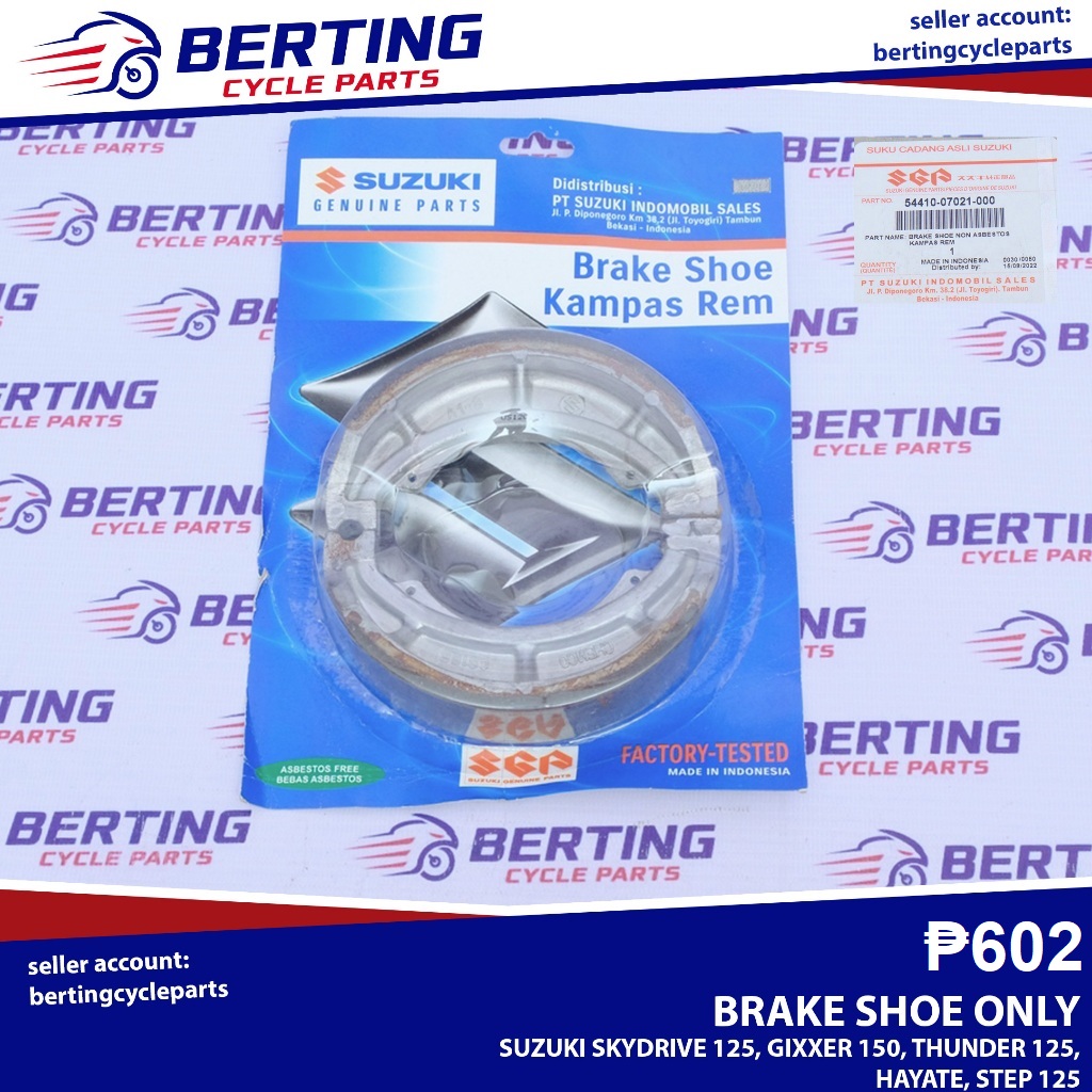 Berting - SGP BRAKE SHOE - ₱602 Suzuki Skydrive 125 Gixxer 150 Thunder ...