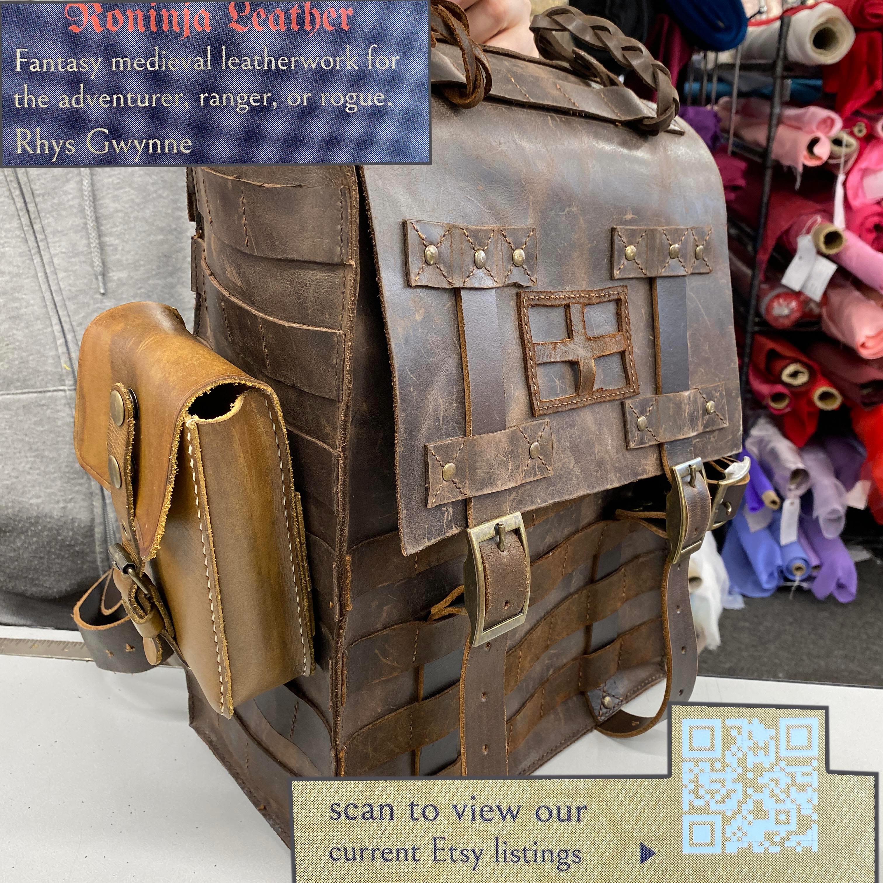 buy fantasy leather backpack Medieval Hip Bag – Outcast Props or outdoor enthusiast Handmade Camping Backpack, Fur Flap,
