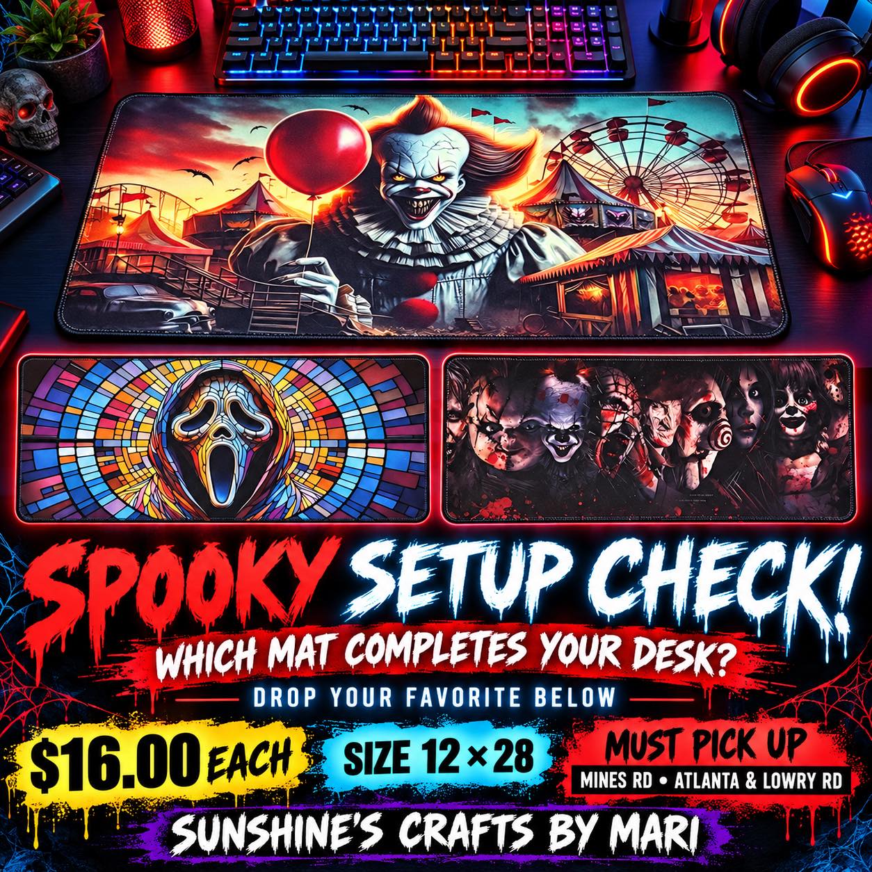 【PC-8001ソフト】HORROR HOUSE【磁気テープ】 Spooky desk mats for sale: $16, 12x28 inches, pickup in Atlanta