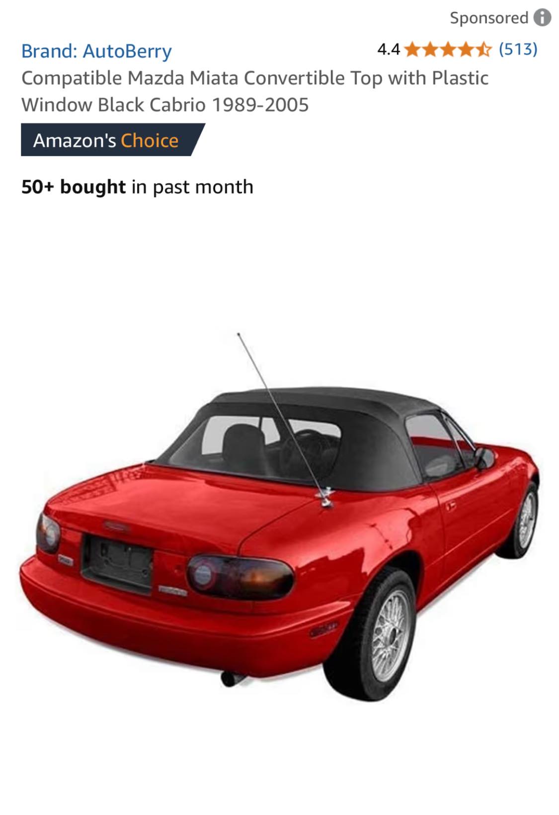 Black Convertible Soft Top With Clear Plastic Window For Mazda Miata MX-5 (1990-2005) 5 thumbnail image