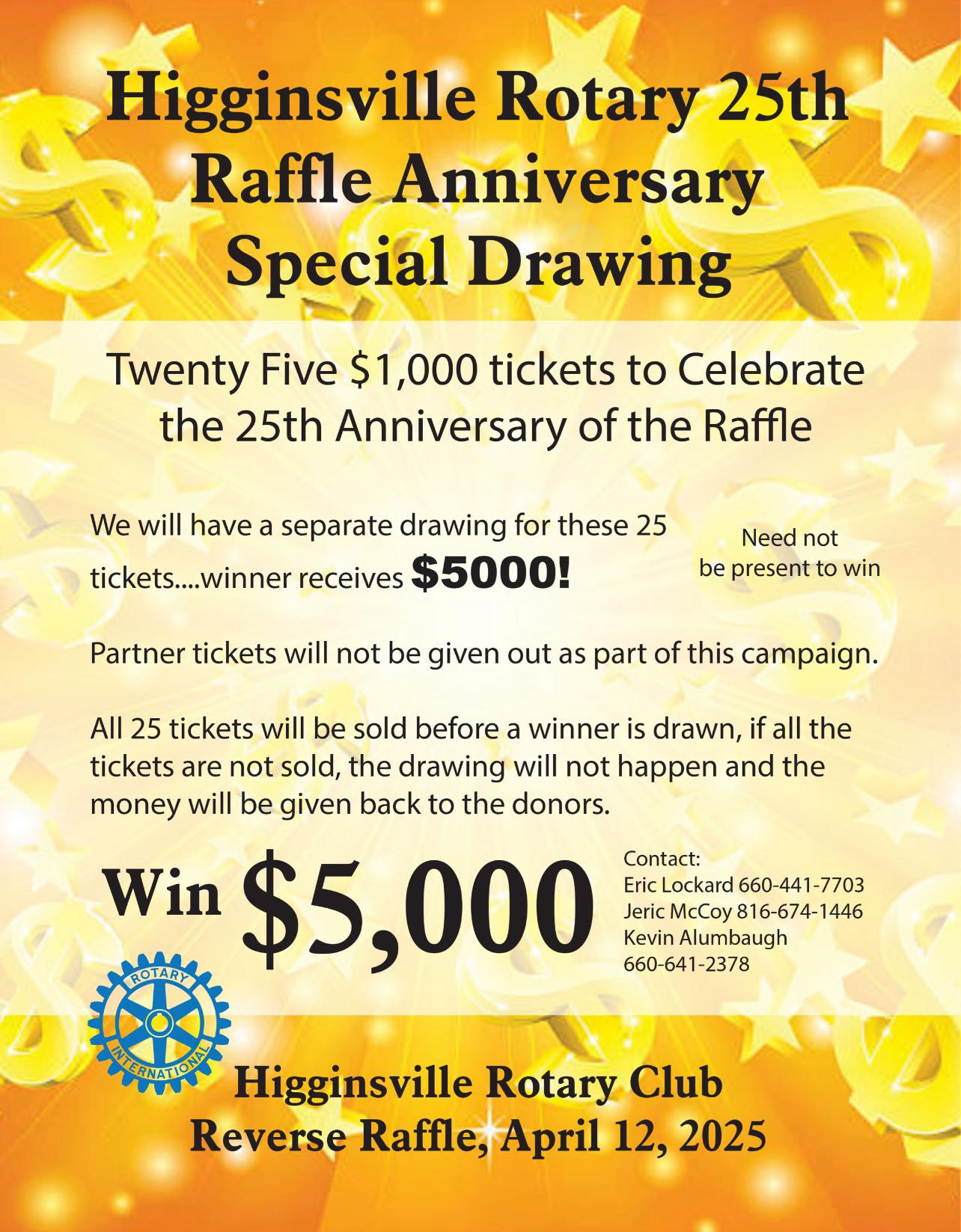 Rotary - 🎉 Higginsville Rotary 25th Anniversary Raffle – Special ...