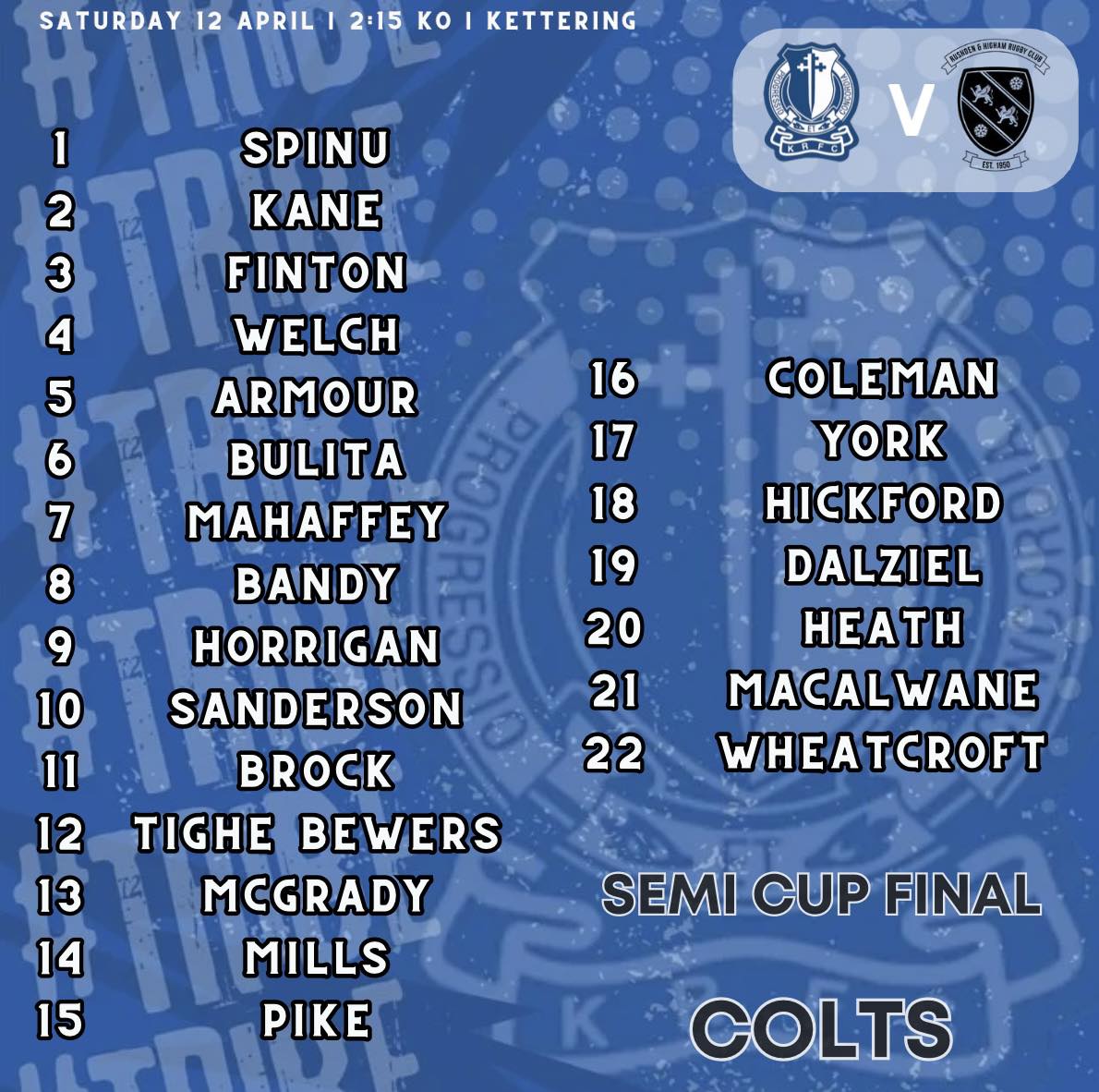 Official - Double Header at Kettering RFC! Our Colts are in Semi-Final ...