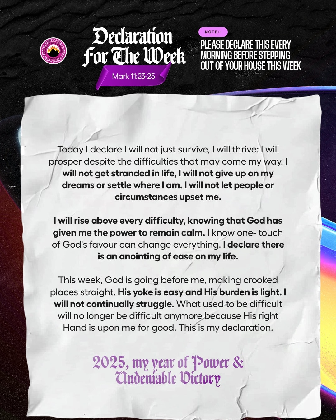 Declaration for the Week Mark 11:23–25... - MFM INTL HQ YOUTH | Facebook