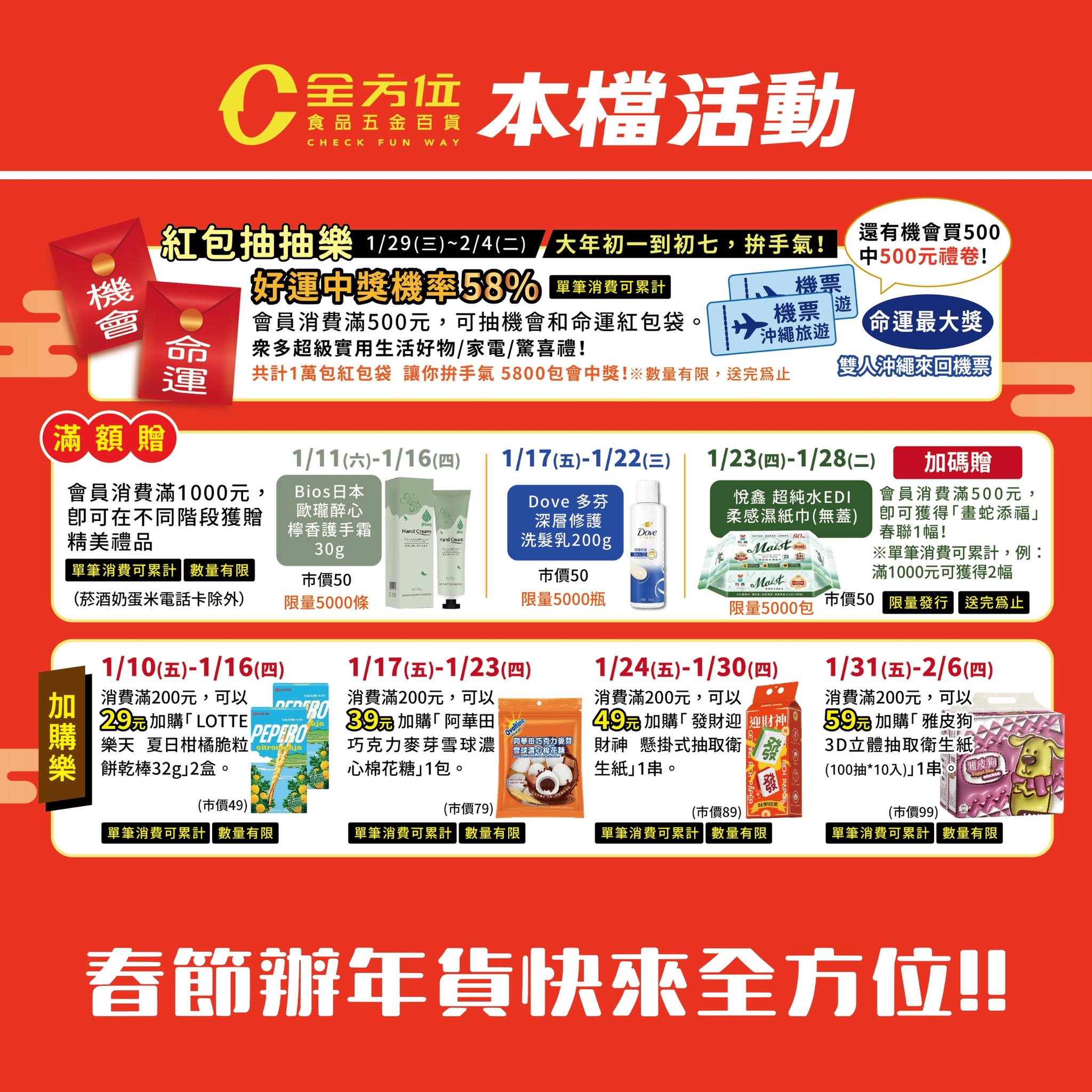 全方位食品五金百貨 - #史上最強檔 #春節優惠滿滿滿 這次全方位農曆春節DM，昨天已經正式開檔，相信很多鄉親朋友已經來全方位搶便宜了，來 ...