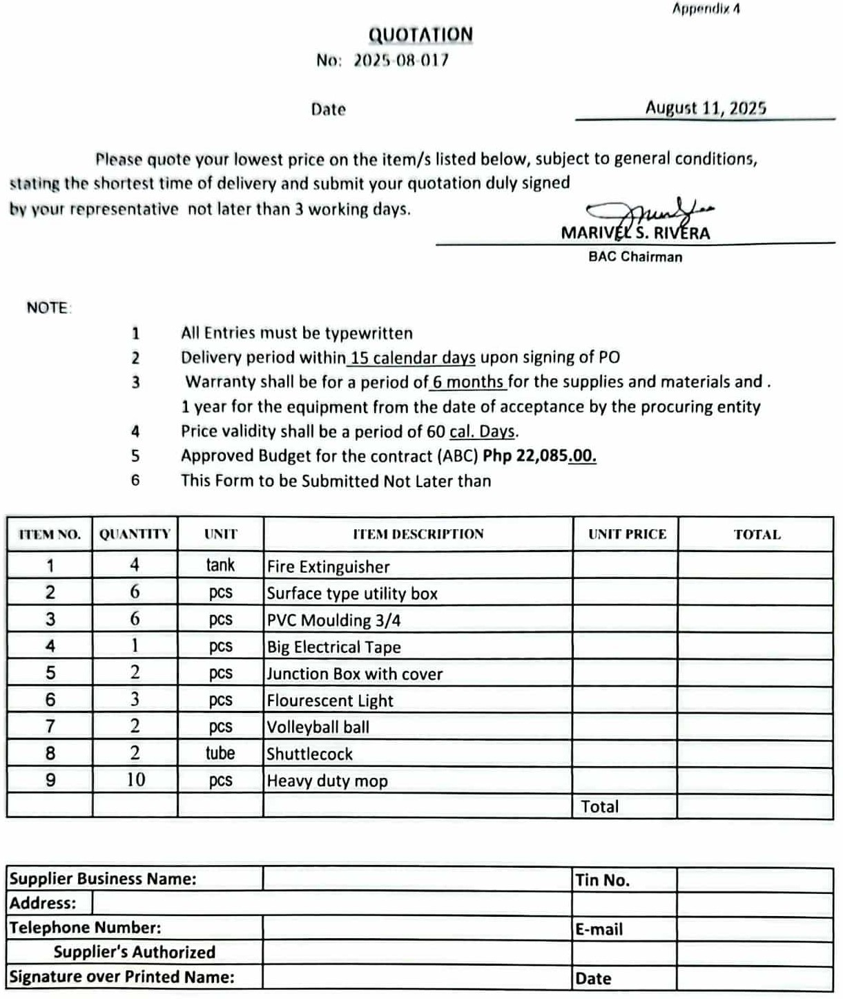 DepEd - Request for Quotation DepEd Tayo Pulo ni Sara ES-Cavite ...