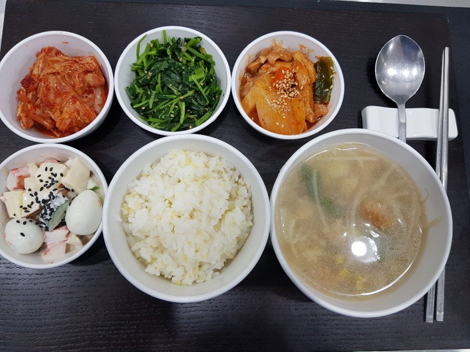 삼인요양병원 - 11월21일 중식 식단입니다. 기장밥, 북어콩나물국, 닭볶음, 옛날사라다, 참나물무침,...