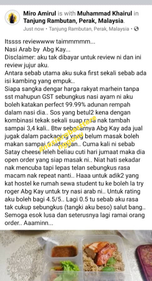 Che Zie Nasi Arabest Terengganu Kami Tak Byr Review Ni Semua Ni Cust Bg Feedback Jujur Nasi Arabest Www Wasap My 60183912711 Nasiarabest Facebook
