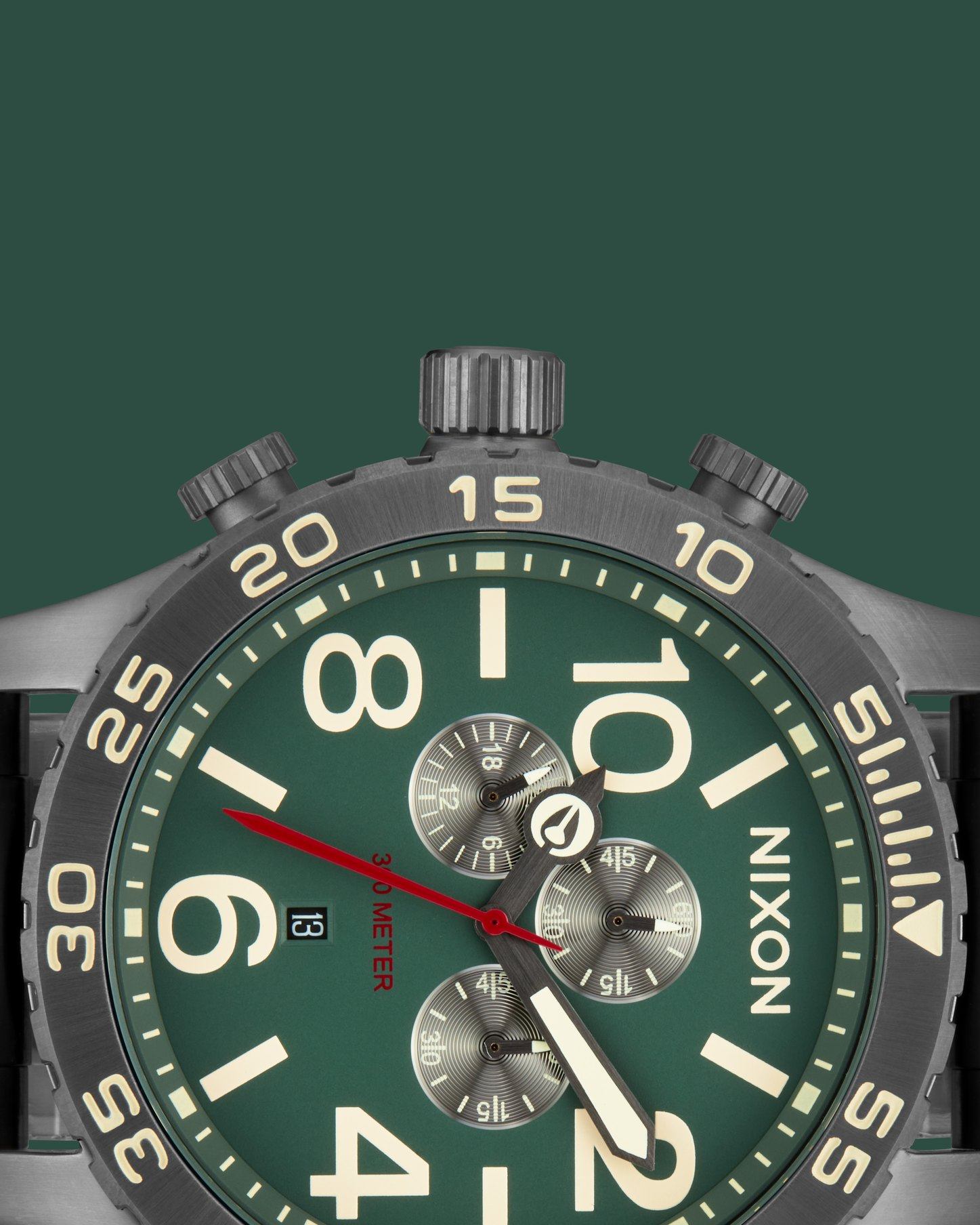 Respect the crown. The iconic 51-30 Chrono in Light Gunmetal/Dark